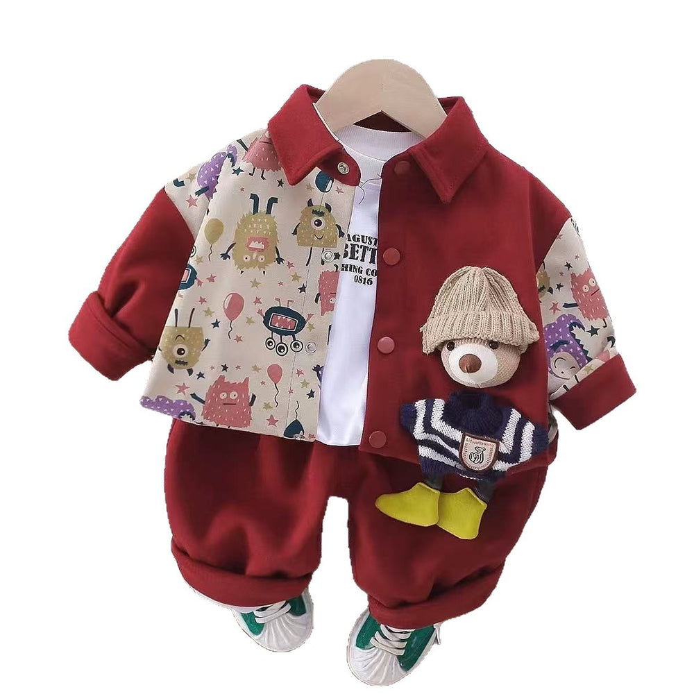 Spring & fall boys handsome baby clothes fashionable spring new outwearsuitthree-piece set one year old baby boy spring clothes