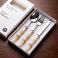 Bamboo handle stainless steel fork spoon tableware suit creative acrylic bamboo handle western food knife fork spoon dessert spoon