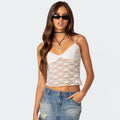 V-neck camisole top with a bow detail at the chest, slim-fit, sheer, sexy, open-back design. new spring  collection, wholesale for export