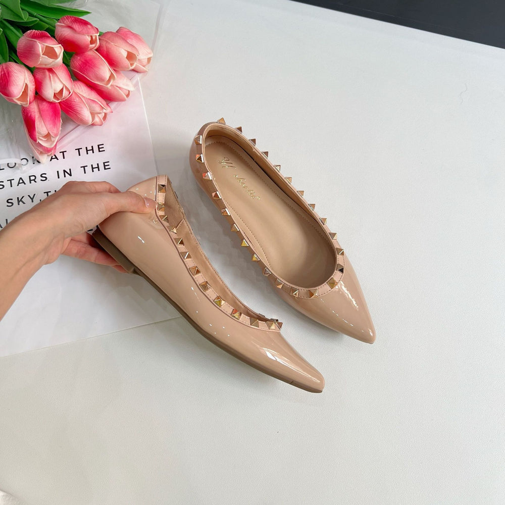 Women's single shoes: new spring/autumn 2025 pointed-toe studded hidden heel french patent leather fashionable versatile low-cut high heels