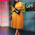 women's clothing new arrival summer african fashion pleated fashionelegantplus sizepure color round neck short-sleeved fashiondress