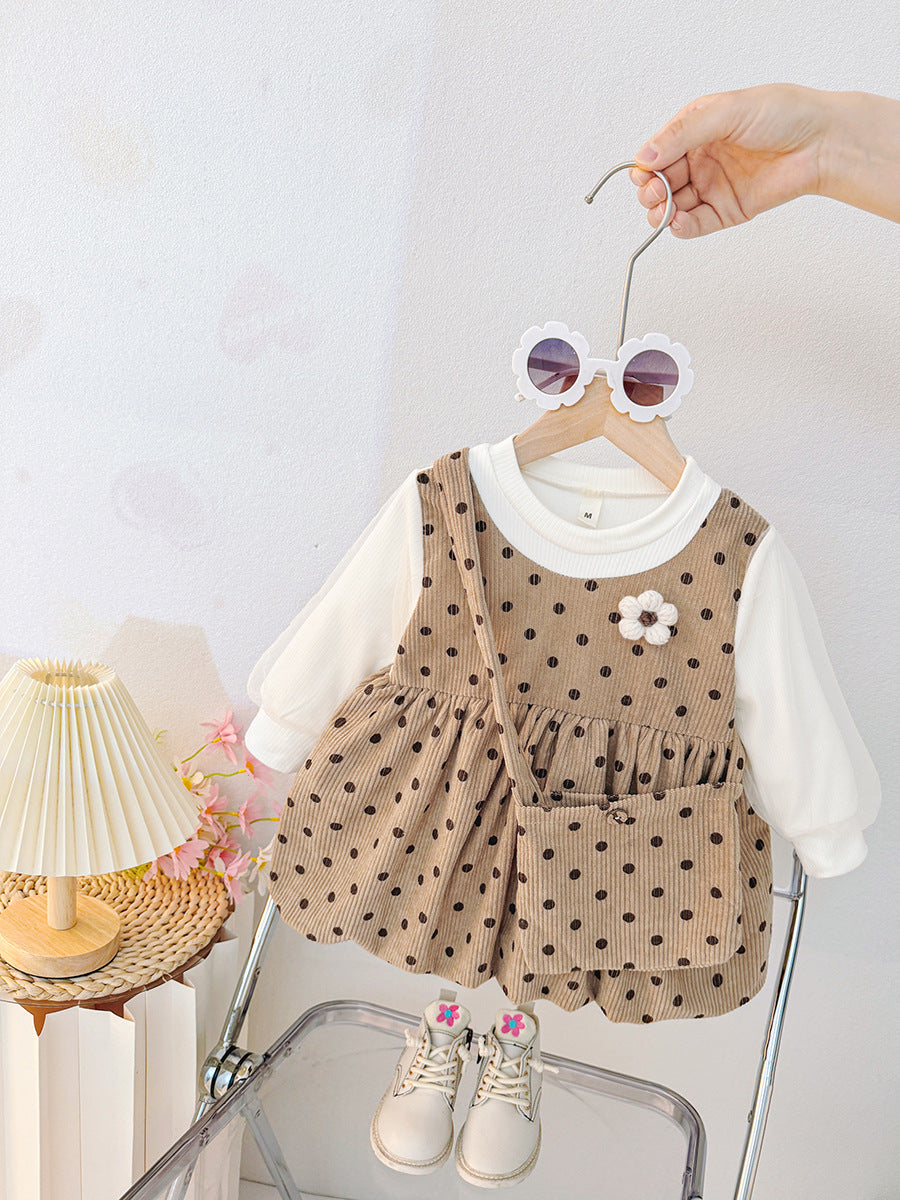 New arrival baby girl spring long sleeves fake suspender skirt girldress spring autum little princess style spring & fall skirt