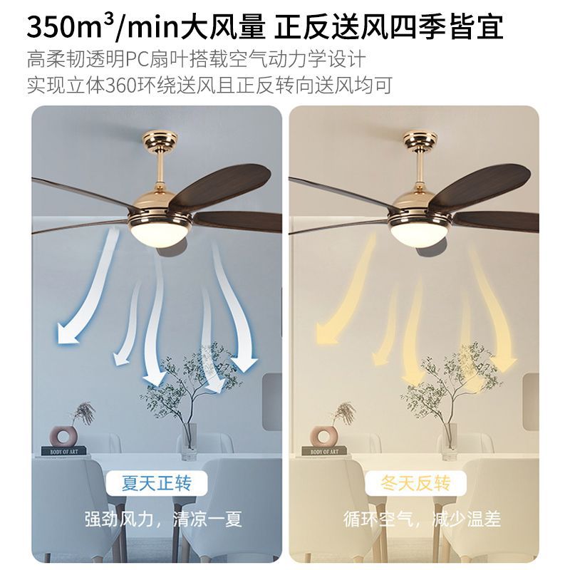 Cross-border fan light living room dining room ceiling fan light frequency conversion smart bedroom soft wind fan chandelier Zhongshan lighting