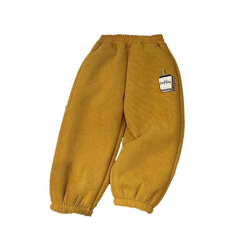 Girls' fall/winter fleece-lined thickened casual pants, baby girls' warm outerwear sweatpants, fashionable casual cotton pants, trendy children's clothing