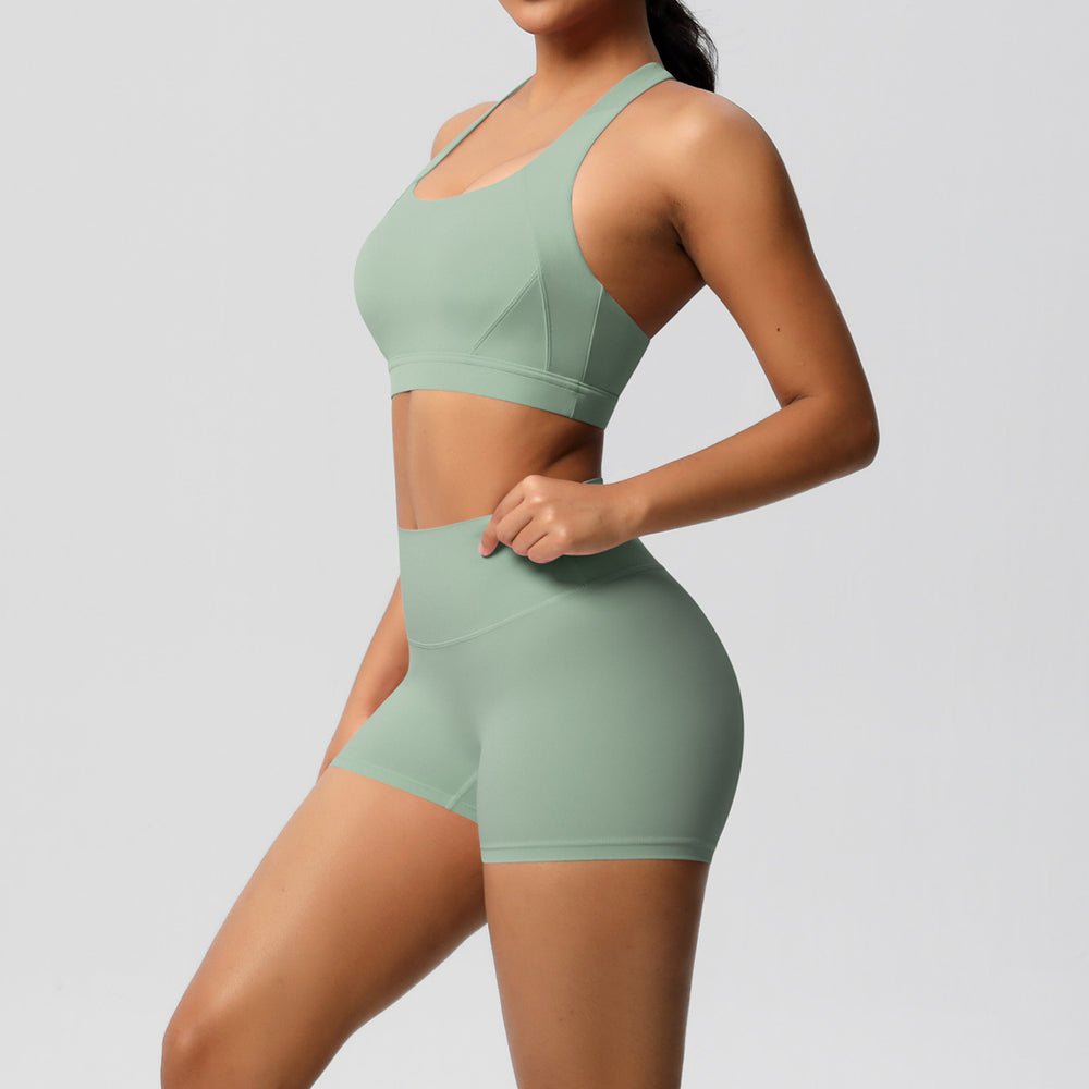cloud-feeling tight yoga sports vest bubble wrap bra hip-lifting shorts running fitness yoga clothes two-piece set
