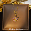 [titanium steel] copper plated real gold pendant micro-embedded classy sense maple leaf necklace women's niche design sweater chain jewelry