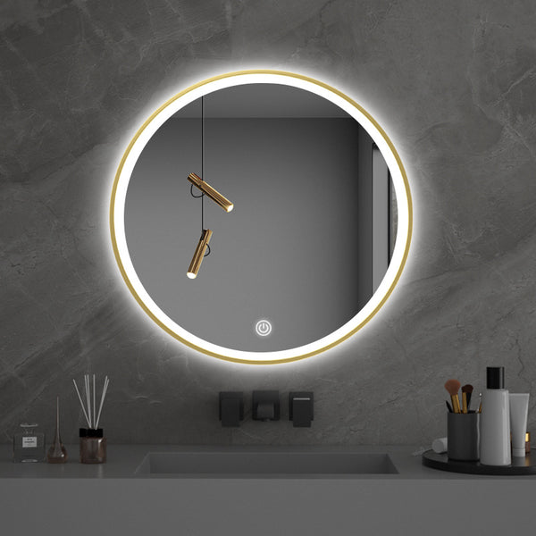 Mirror wall-mounted bathroom mirror toilet smart bathroom with lamp round mirror wall-mounted anti-fog luminous led mirror round