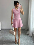 summer new arrival: round neck, single-breasted, slim-fit, versatile sleeveless dress
