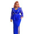 Fashion cross-border foreign trade mesh hot diamond elegant professional women's clothing plus size  african fake two-piece set dress