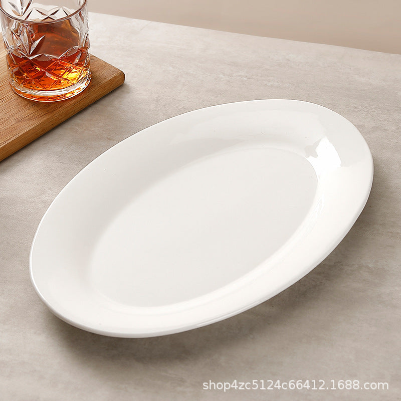 Pure white ceramic fish plate for homeclassy oval large plate western food hotel round plate tableware steak plate