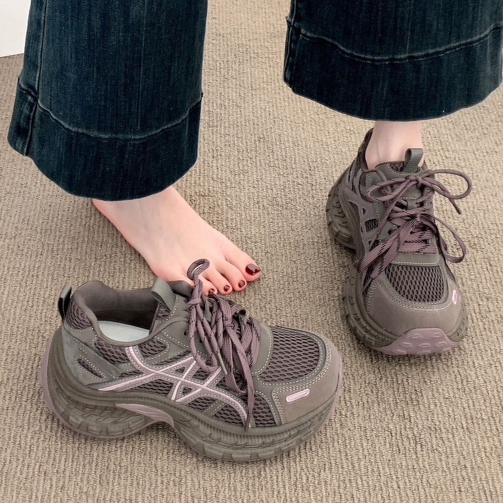 Chunky platform sneakers for women - 2026 spring new arrival: breathable mesh, lightweight, height-boosting, casual athletic running shoes for petite women