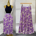 export  spring/summer new arrival: printed pleated a-line midi skirt with elastic waist and full sweep