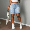 Fashionhigh waist ripped denim pants for women raw edgestraight-leg stretch half length pants silmslimming look hot girl style