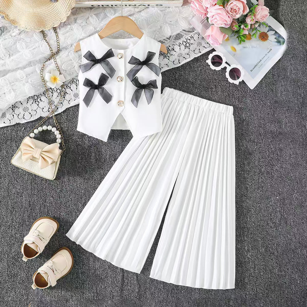 export autumn/winter new arrivals: european and american style girls' suit vest and wide-leg pants set