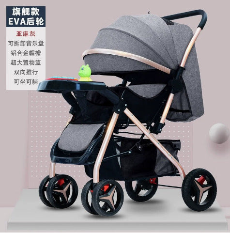 Baby stroller - lightweight, foldable, four-wheel, shock-absorbing, reclining, suitable for newborns and infants