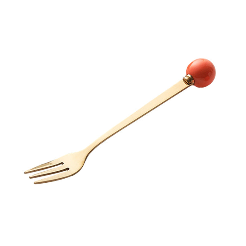 Simple macaron glazed ceramic handle fruit fork creative stainless steel fork spoon high-value home dessert spoon