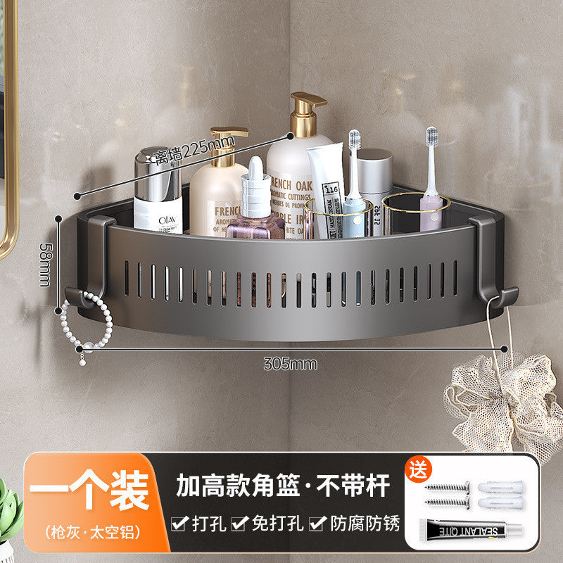 Bathroom storage rack, punch-free bathroom shelf, toilet shower room, triangular wall-mounted corner washbasin storage