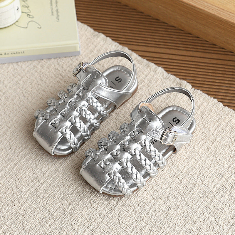 Girls' sandals: new  summer collection - closed-toe roman sandals, breathable and non-slip beach shoes for little girls, kids' footwear