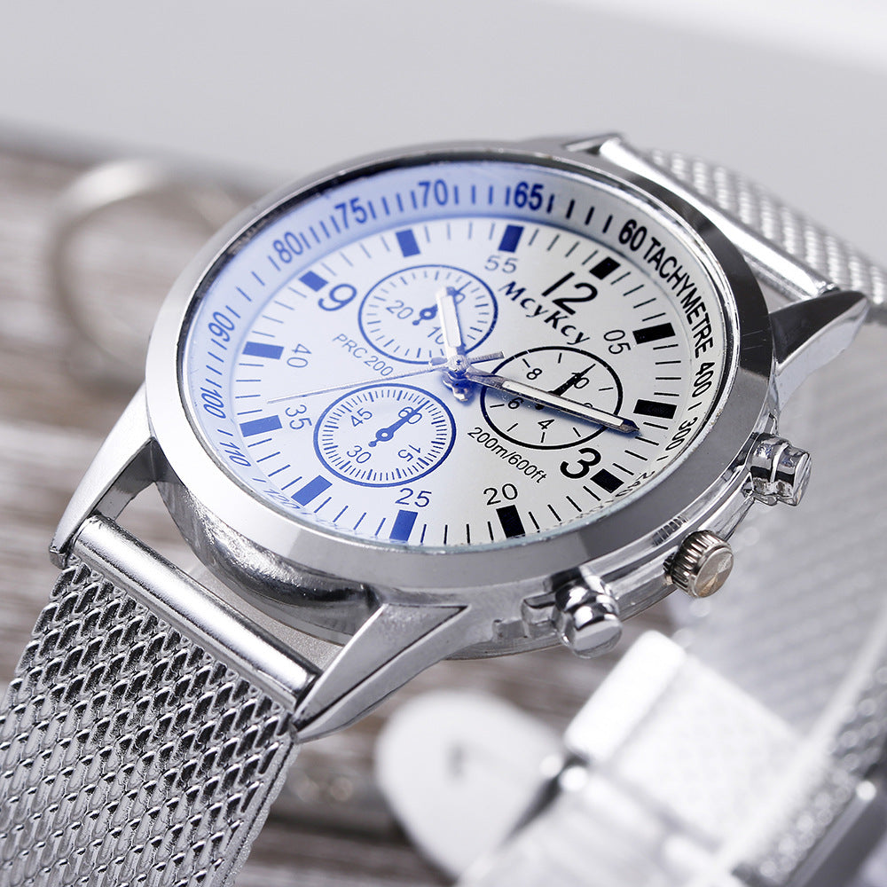 Blue light three-eye men's watch wish model plastic mesh belt casual men's watch quartz watch scale calendar trendycasual