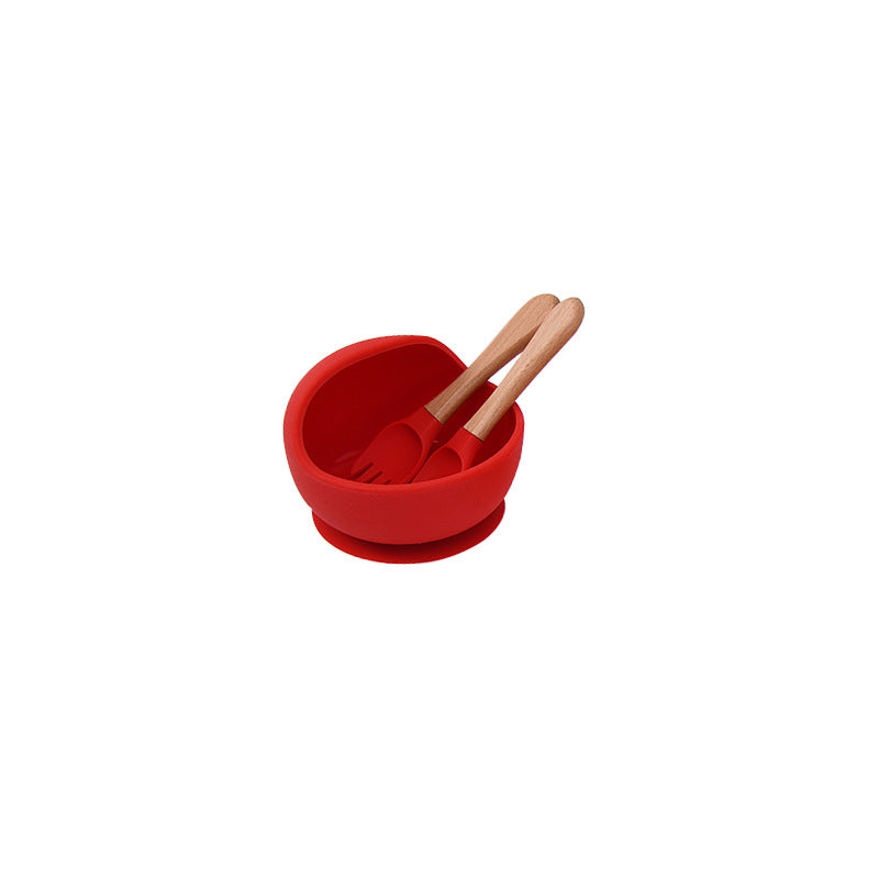 Food grade silicone tableware bowl Suction cup type baby bowl Supplementary food learning to eat Solid color silicone set Baby feeding bowl