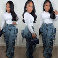 European and american style women's denim cargo pants -  cross-border fashion, streetwear-inspired, multi-pocket design, straight-leg trousers