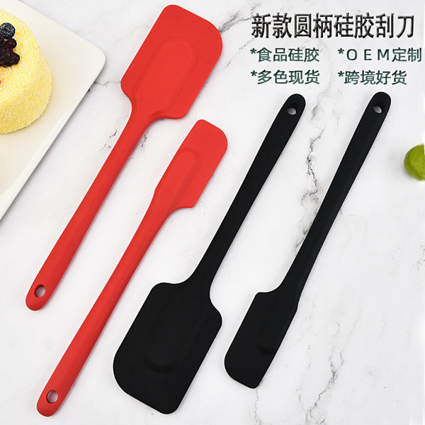 Thickened heat-resistant round handle silicone scraper, baking cream scraper spatula, cake butter scraping and stirring tool new
