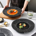 European-style black striped dinner plate ceramic tableware, hotel restaurant steak plate, creative large soup plate pasta plate