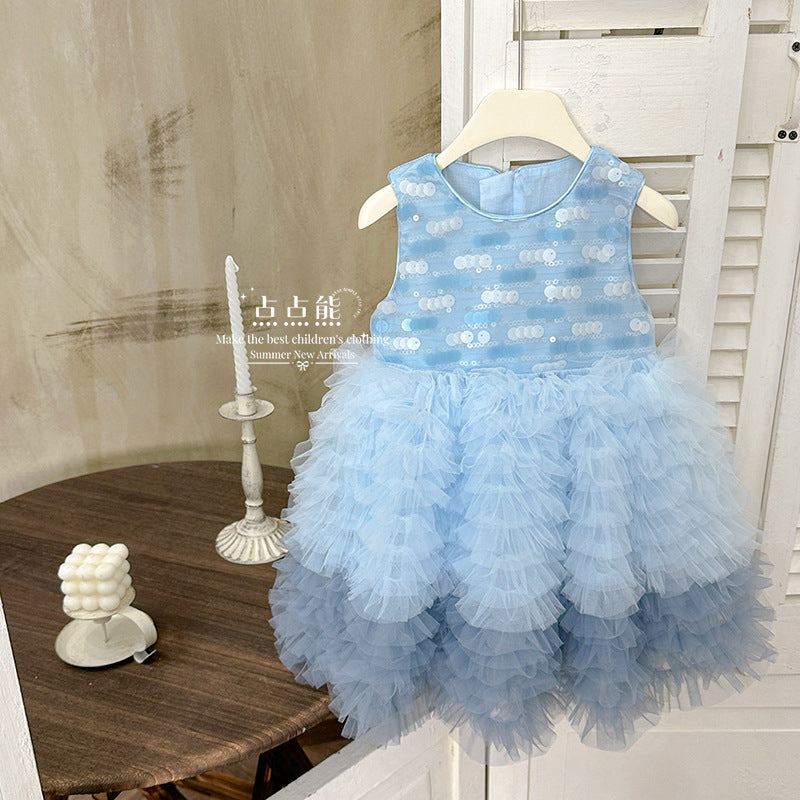 Girls' summer dress  new style - little girl's birthday cake dress - baby chic chanel-inspired princess dress