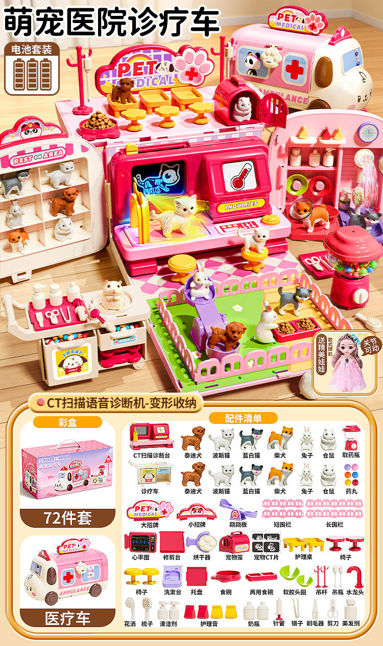 Kids' doctor play set - pretend play medical kit for girls, includes pet bus, baby girl gift box, birthday present