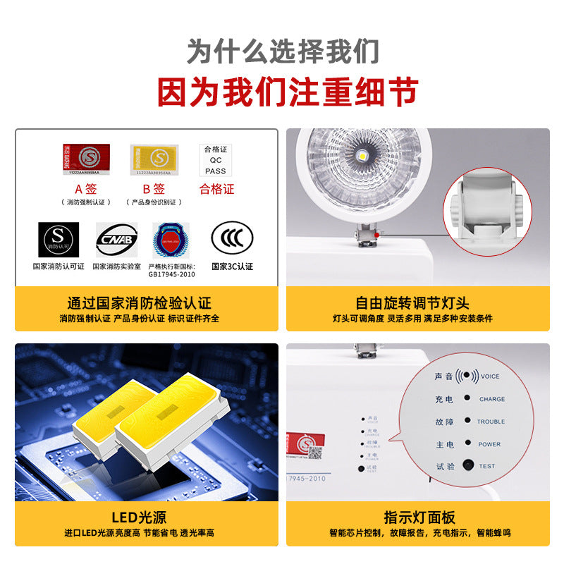 Best New National Standard LED Fire Emergency Lighting Double Head A Emergency Light Fire Indicator Factory Direct Sales