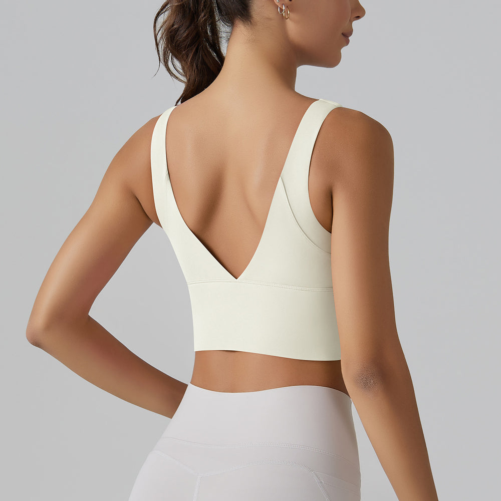 New arrivalnude yoga sports brasexy deep v beautiful back fixed all-in-one cup sports intimates fitness vest women