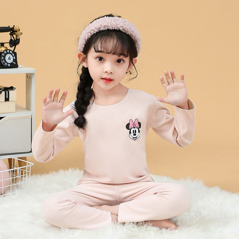 Children's  new double-sided german velvet solid color cut-to-fit autumn/winter warm clothing set - two-piece