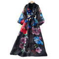 Vintage court style printed bubble sleeve dress - women's autumn tie-waist unique beautiful ethereal maxi dress