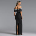 C7759 cross-border   fashion women's off-the-shoulder beaded evening gown party dress