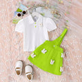 24 new cross-border children's clothing: european and american style girls' outfit - short-sleeve shirt with cute bunny suspender skirt two-piece set