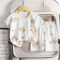 Summer kids' ice silk short sleeve and shorts set - lightweight air conditioning clothing for boys and girls - wholesale baby pajamas and loungewear