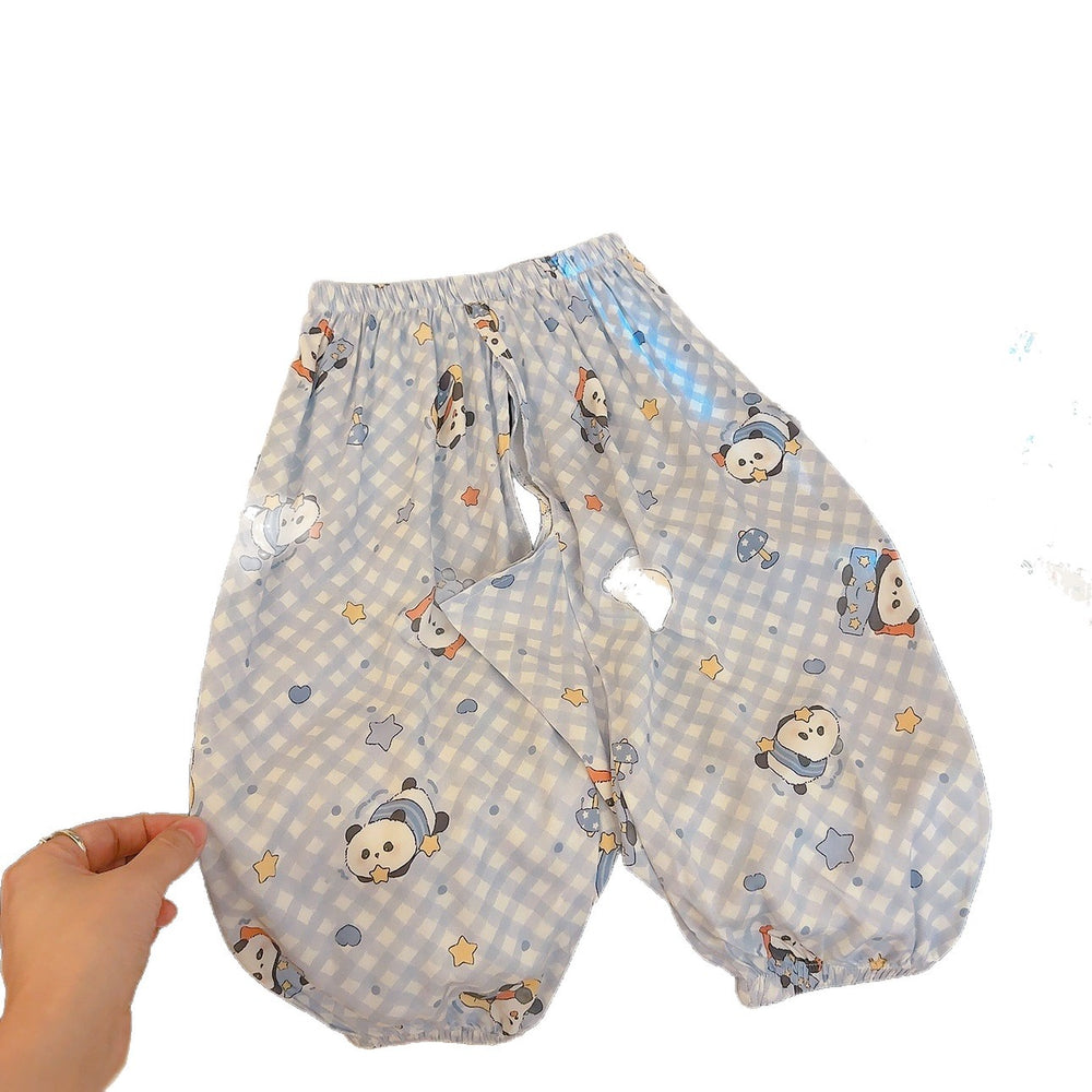 Kids anti-mosquito pants summer crotchless pants cute printing men's and women's baby home casual large crotch pp pants outwear
