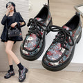 plus size small leather shoes women's british style flatsspring & fallprintingthick sole thick high heel loafersfashion