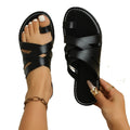 European and american export plus size retro 26 flat bottom toe slippers women's cross-border outwear one strap cross beach sandals