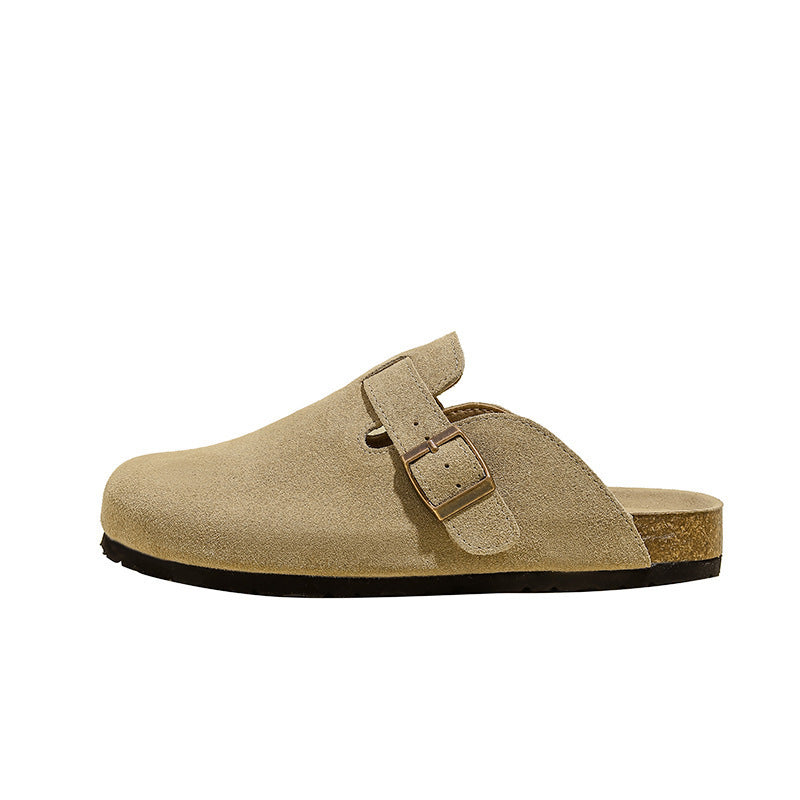 Birkenstock shoes thick sole half slippers toe slippers lazy one-leg flats same style soft bottom suede birkenstock slippers couple