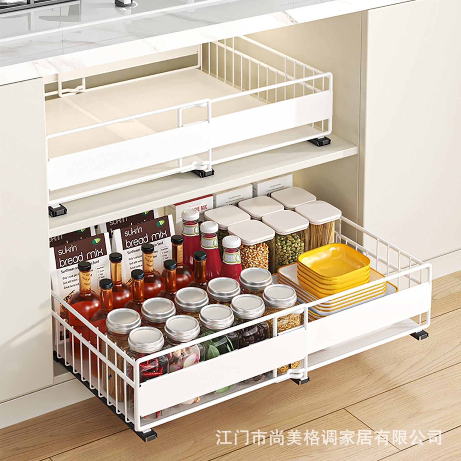 Retractable basket, drawer type seasoning tableware storage rack in kitchen cabinet, storage basket, wardrobe pull rack