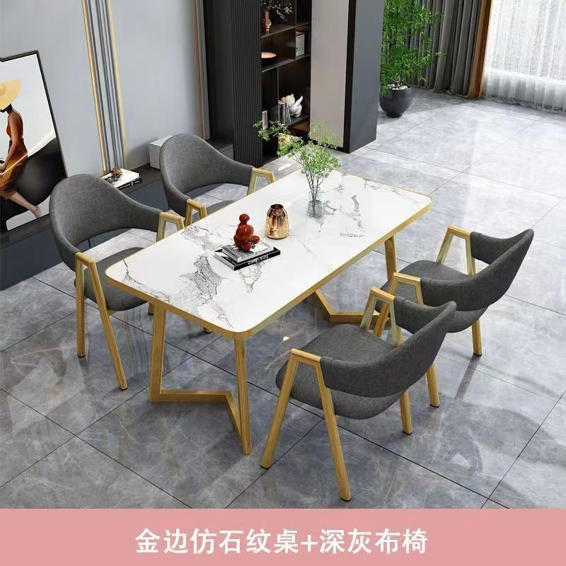 Nordic light luxury negotiation table and chair combination milk tea shop imitation rock slab rectangular in stock reception table and chair combination dining table and chair