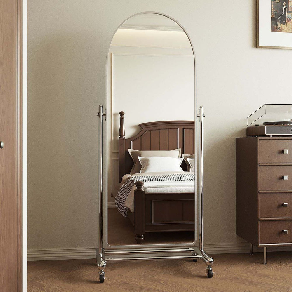 Stainless steel full-length mirror, floor mirror, clothing store mirror, mobile dressing mirror, mobile stainless steel fitting mirror
