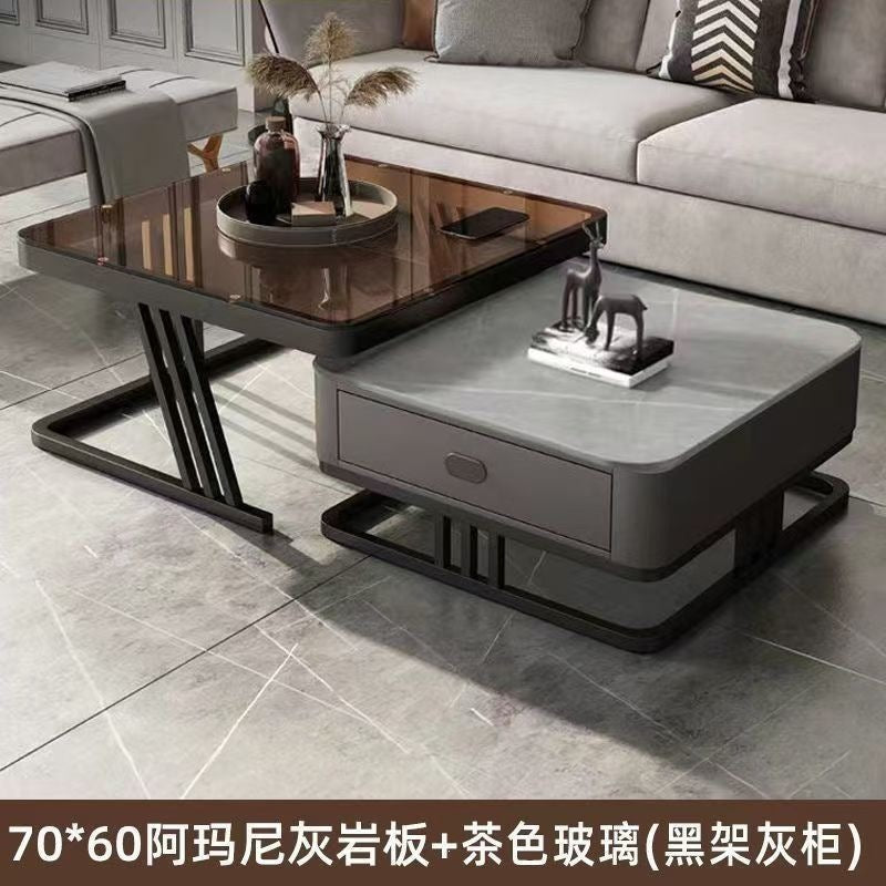 Modern minimalist extendable coffee table, luxury home rock slab coffee table, minimalist small apartment square modular coffee table