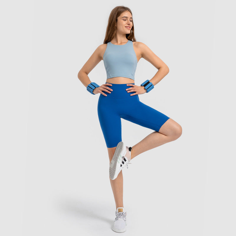 Super factory oem odm quality assurance pull up round neck tie chest pad yoga vest nude high elastic tops