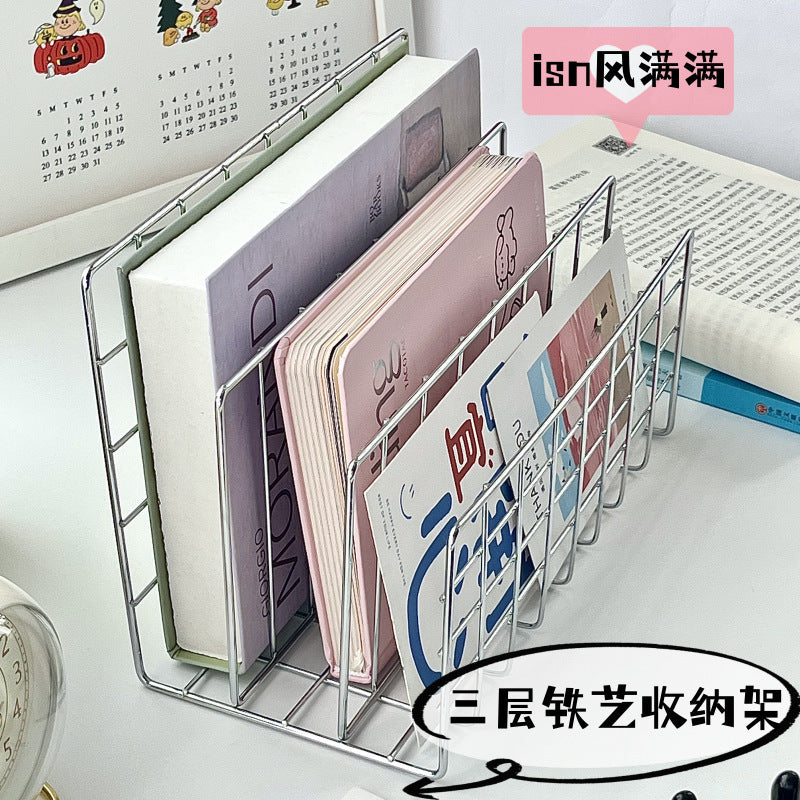 Desktop wrought iron rack ins wind simple office dormitory finishing rack metal bookstand desk storage rack