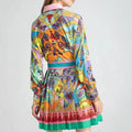 European and american cross-border women's fashion:  autumn hot-selling two-piece set - position print long-sleeve shirt top & elegant pleated skirt