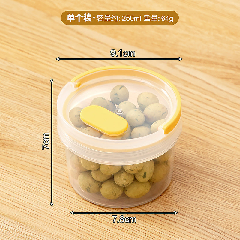 Portable snack storage box Plastic transparent sub-canning, dried fruit and nut storage can Round sealed fresh-keeping box