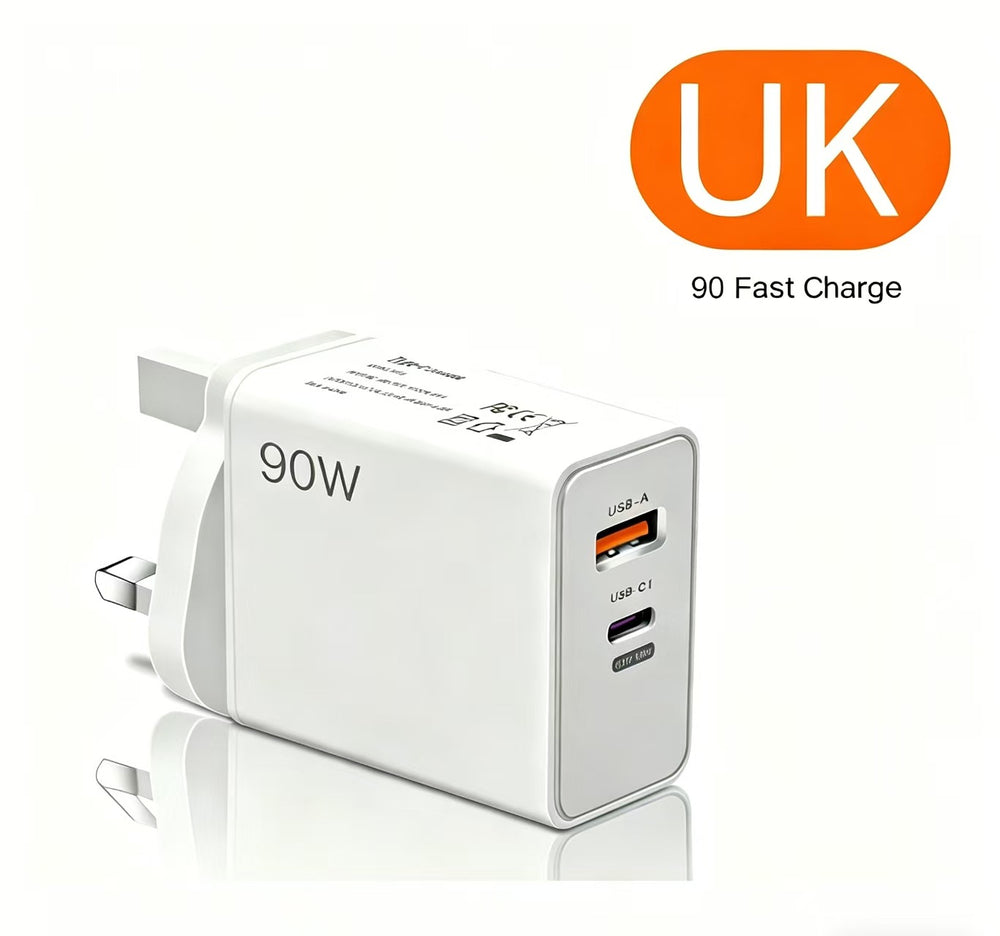 120w dual-port fast charging adapter, eu/uk plug, compatible with apple, huawei, and xiaomi phones