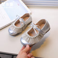 Vancahao girls' lace bow princess shoes, new autumn  collection, kids' silver soft sole single shoes, leather shoes